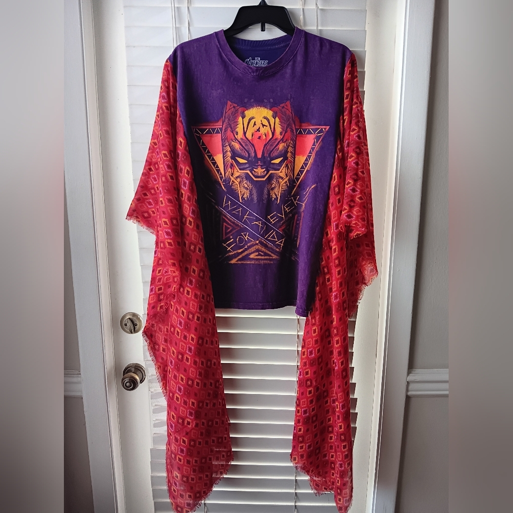 Upcycled Marvel Black Panther Wakanda Forever Tshirt Poncho